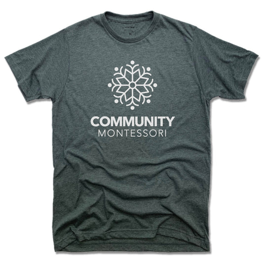 COMMUNITY MONTESSORI | UNISEX TEE | WHITE LOGO