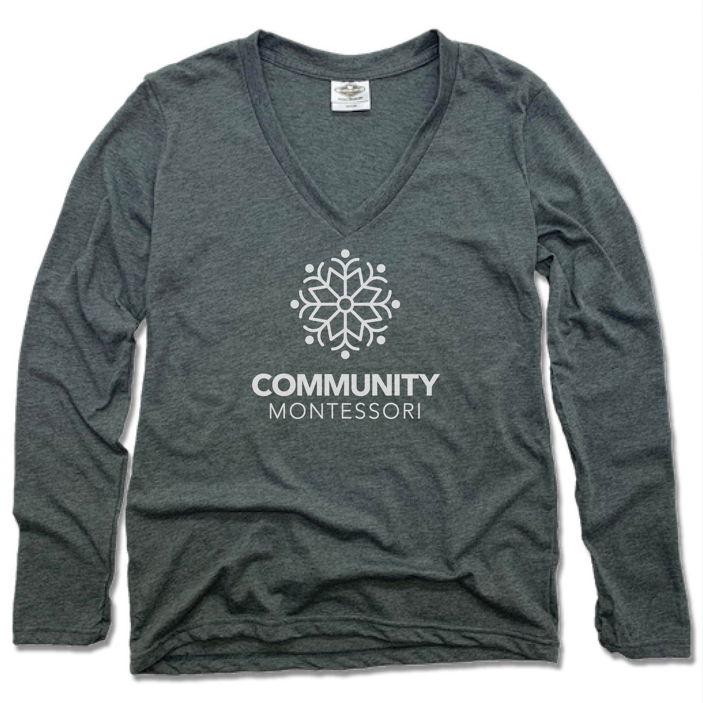 COMMUNITY MONTESSORI | LADIES' LONG SLEEVE TEE | WHITE LOGO