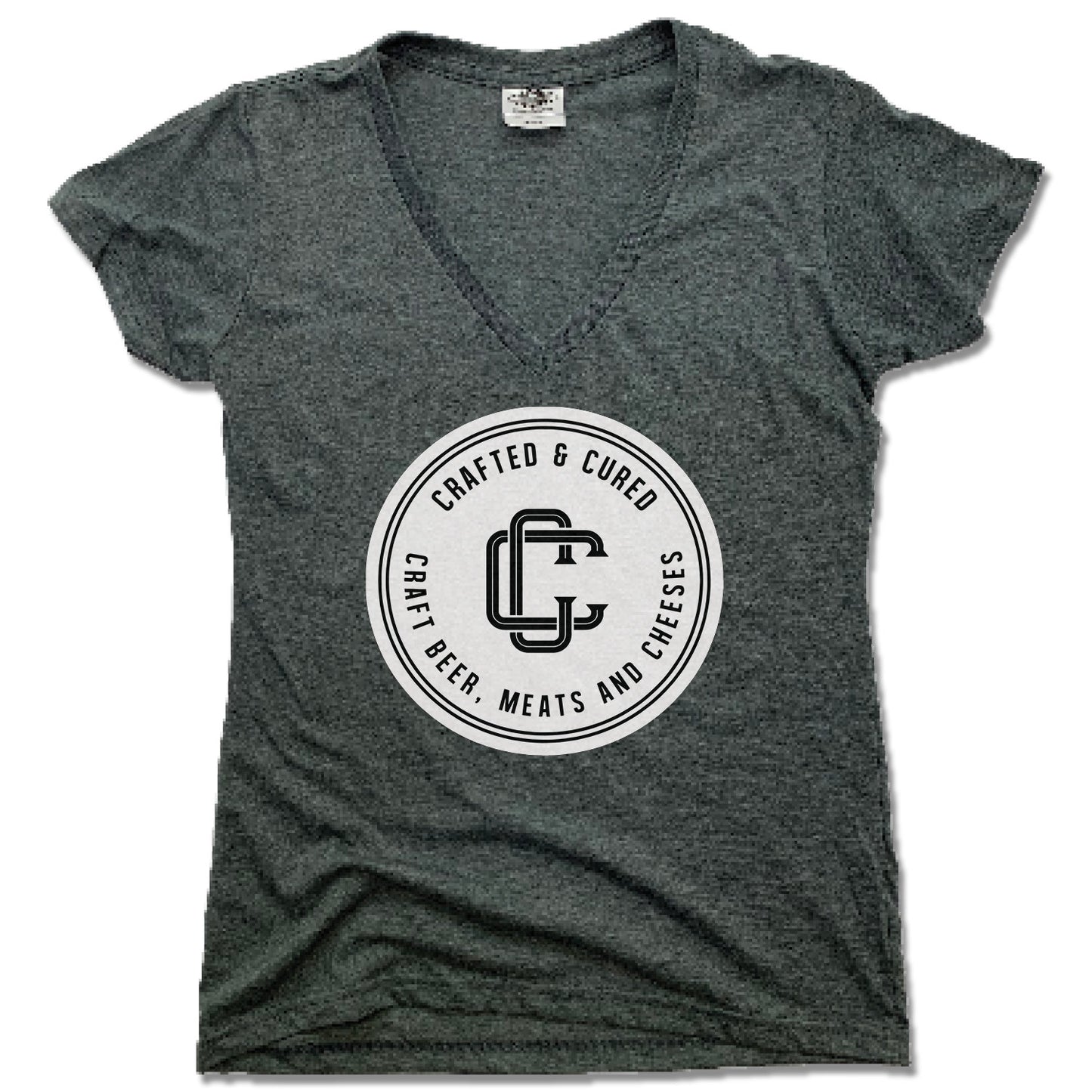 CRAFTED & CURED | LADIES V-NECK | WHITE LOGO