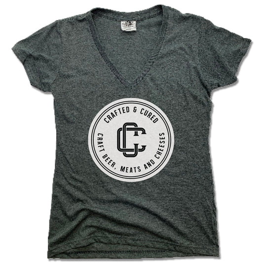 CRAFTED & CURED | LADIES V-NECK | WHITE LOGO