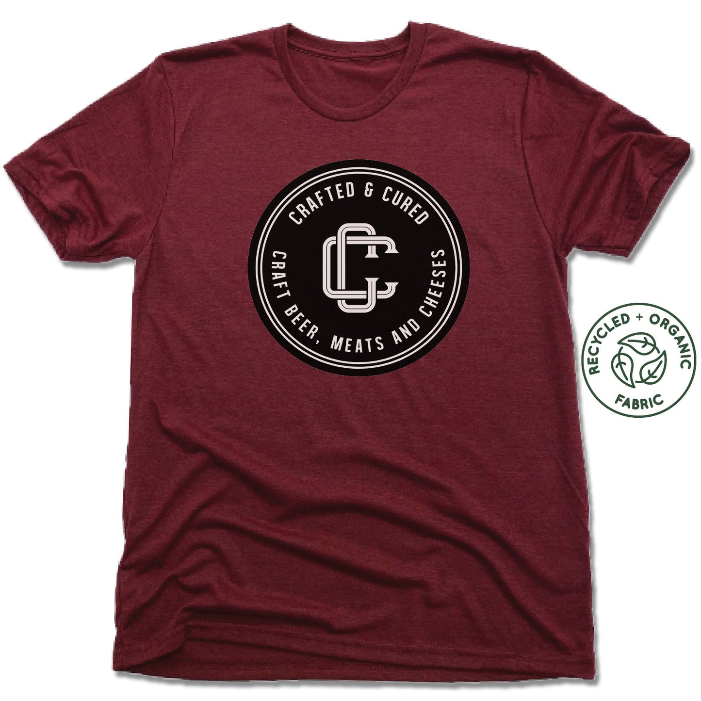 CRAFTED & CURED | UNISEX VINO RED Recycled Tri-Blend | LOGO