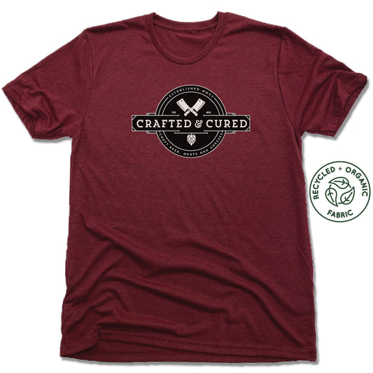 CRAFTED & CURED | UNISEX VINO RED Recycled Tri-Blend | BUTCHER AND HOPS LOGO