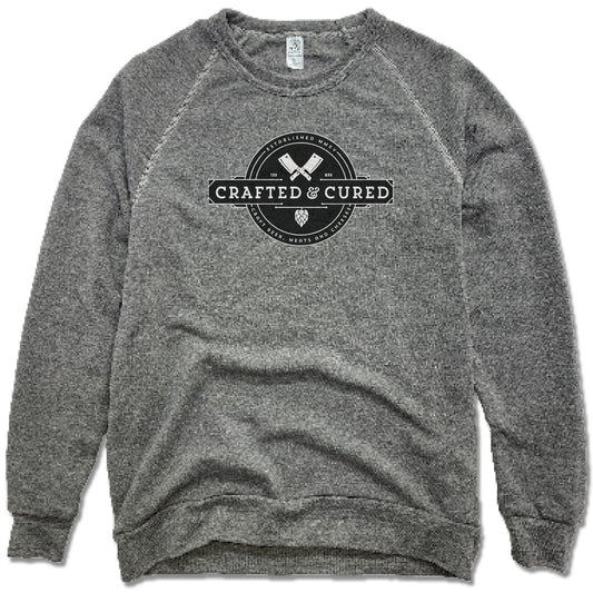 CRAFTED & CURED | FLEECE SWEATSHIRT | BUTCHER AND HOPS LOGO