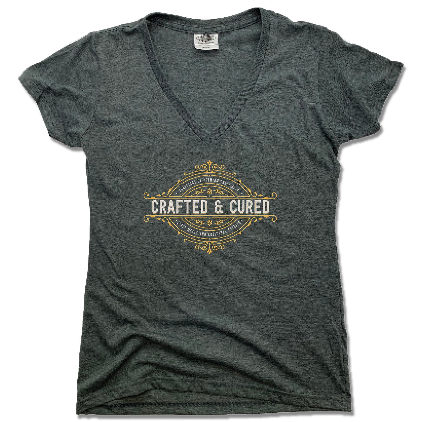 CRAFTED & CURED | LADIES V-NECK | BUTCHER AND HOPS LOGO
