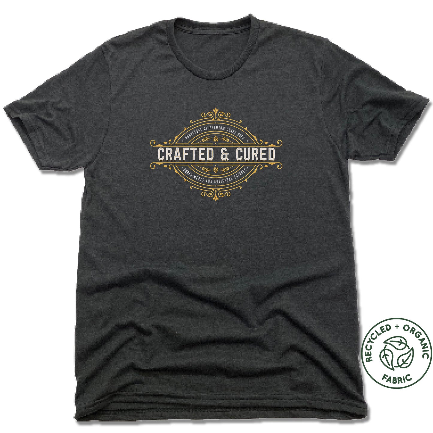 CRAFTED & CURED | UNISEX BLACK Recycled Tri-Blend | CREST LOGO