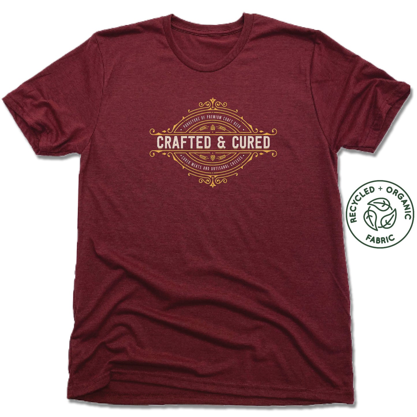 CRAFTED & CURED | UNISEX VINO RED Recycled Tri-Blend | CREST LOGO