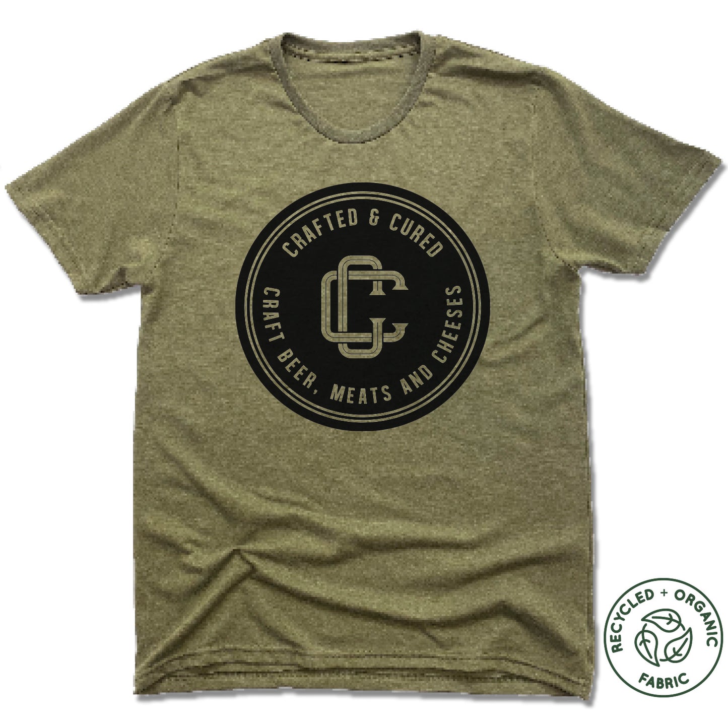 CRAFTED & CURED | UNISEX OLIVE Recycled Tri-Blend | BLACK LOGO