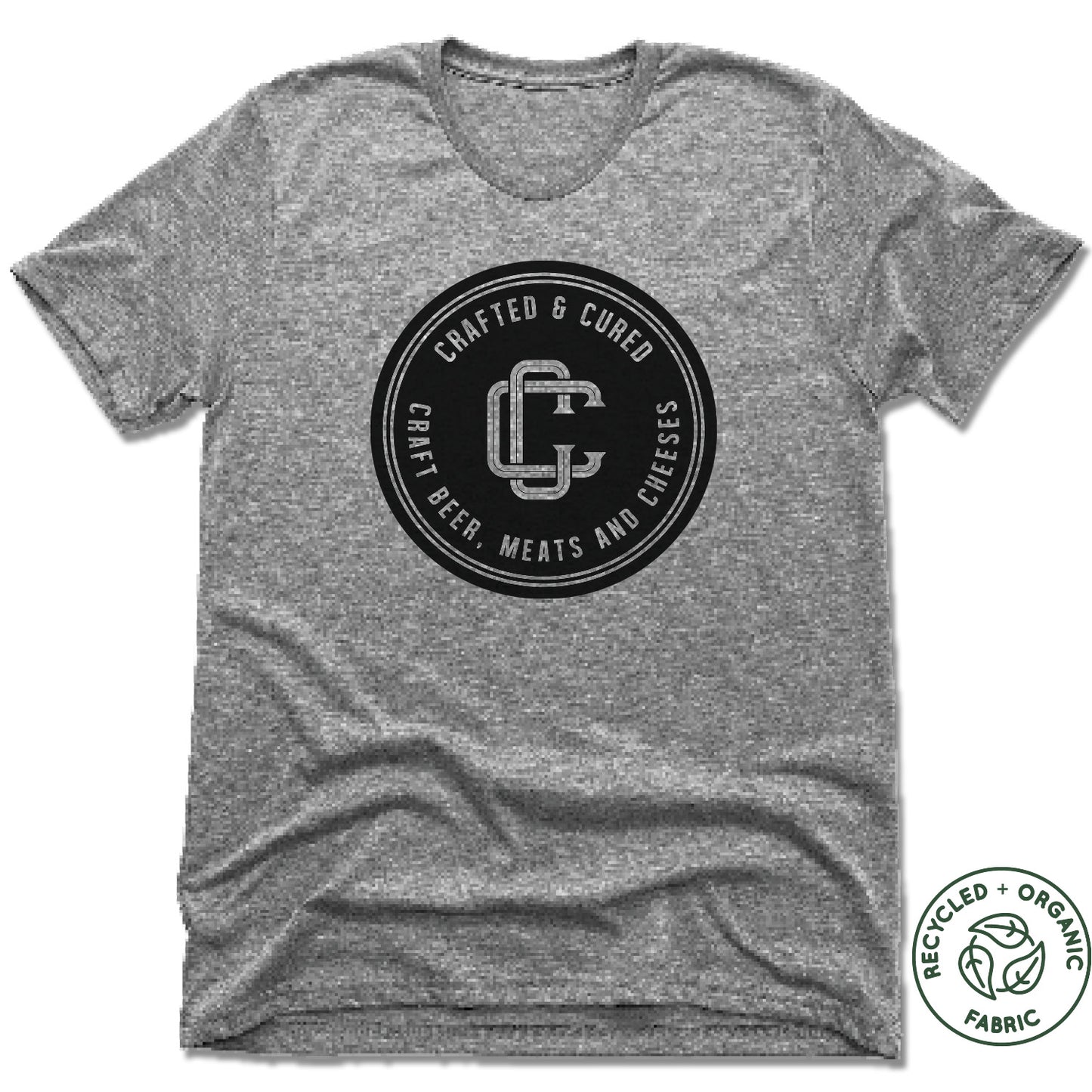 CRAFTED & CURED | UNISEX GRAY Recycled Tri-Blend | BLACK LOGO