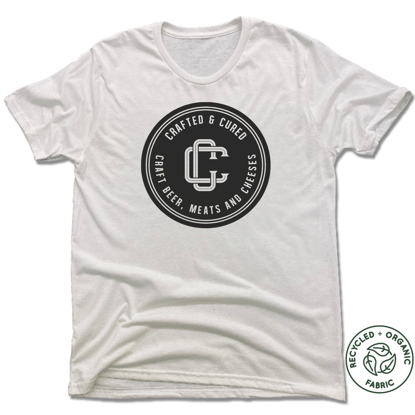 CRAFTED & CURED | UNISEX WHITE Recycled Tri-Blend | BLACK LOGO
