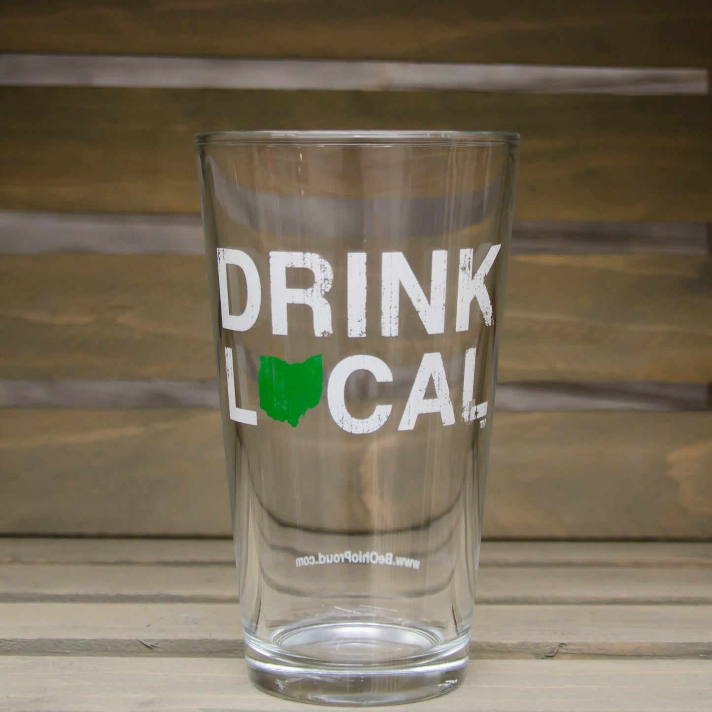 OHIO PINT GLASS | DRINK LOCAL | GREEN