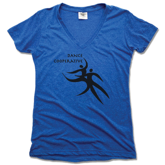 DANCE COOPERATIVE | LADIES BLUE V-NECK | BLACK LOGO