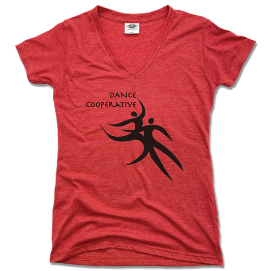 DANCE COOPERATIVE | LADIES RED V-NECK | BLACK LOGO