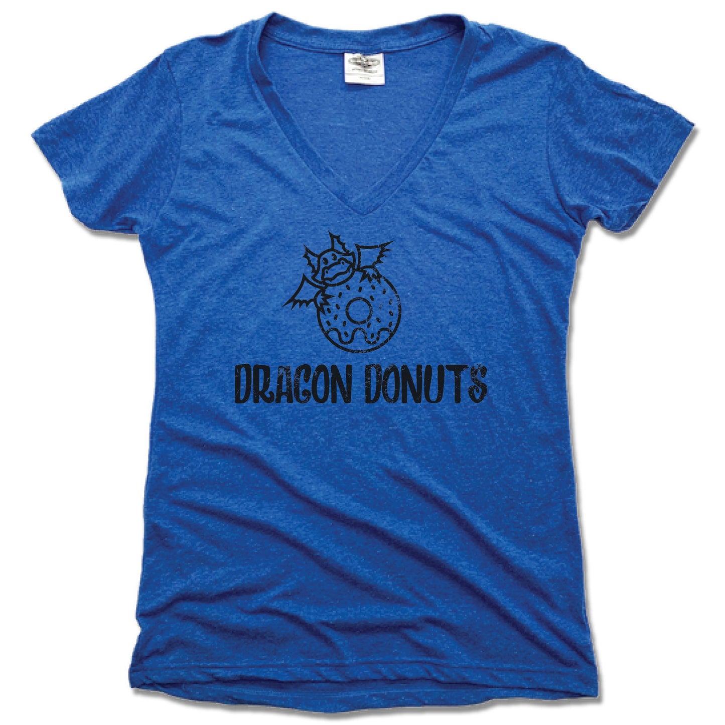 DRAGON DONUTS | LADIES BLUE V-NECK | BLACK LOGO