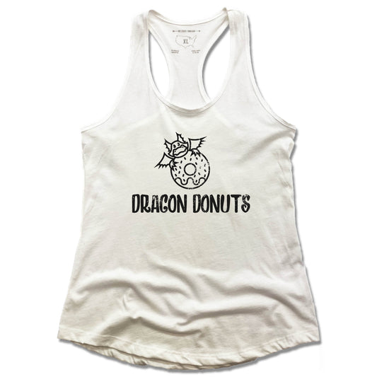 DRAGON DONUTS | LADIES WHITE TANK | BLACK LOGO