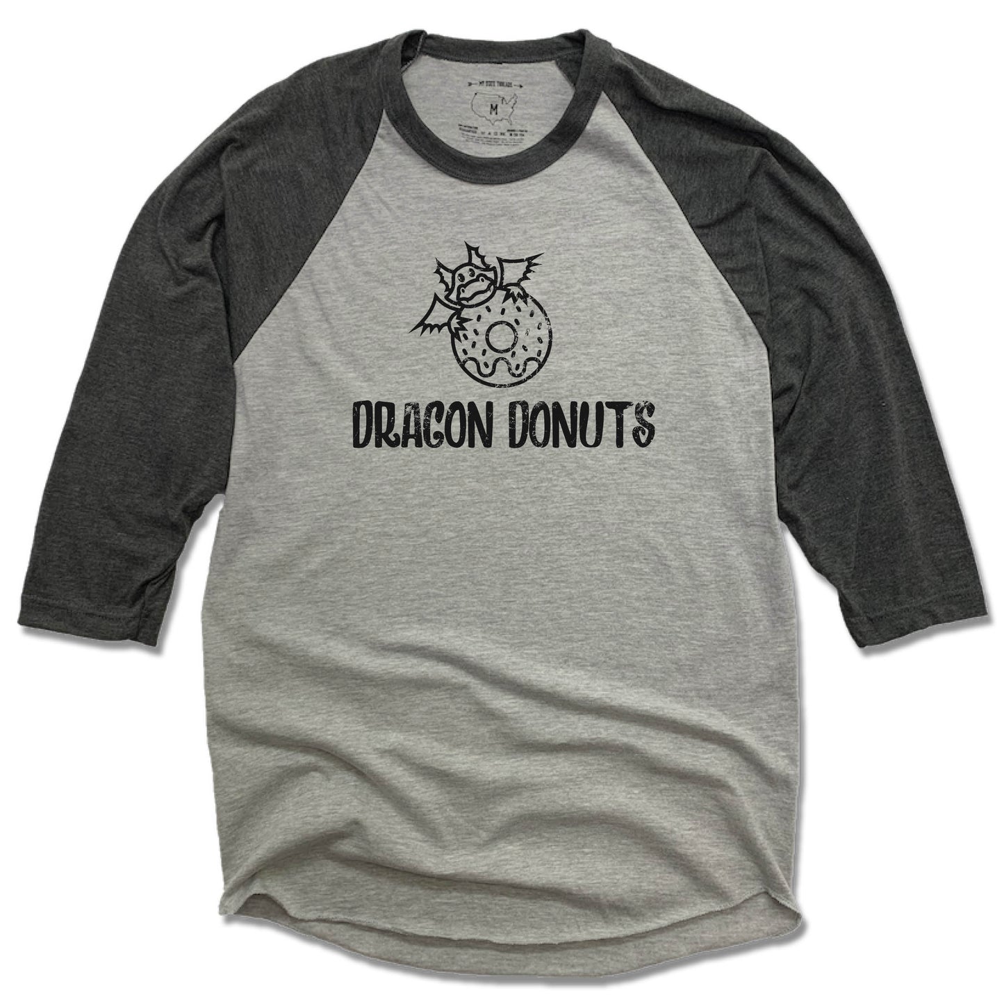 DRAGON DONUTS | GRAY 3/4 SLEEVE | BLACK LOGO