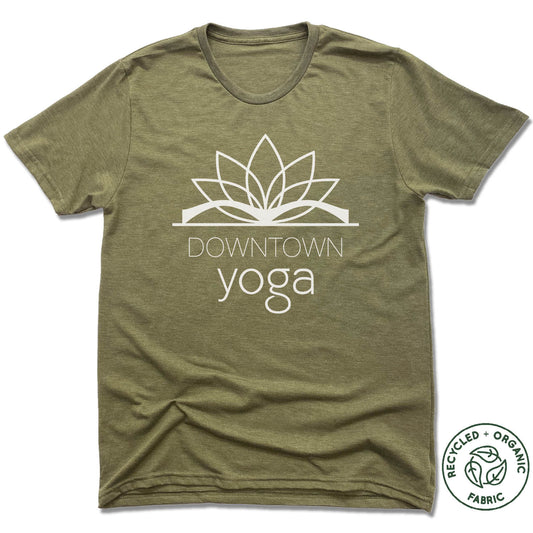 DOWNTOWN YOGA | UNISEX OLIVE Recycled Tri-Blend | WHITE LOGO