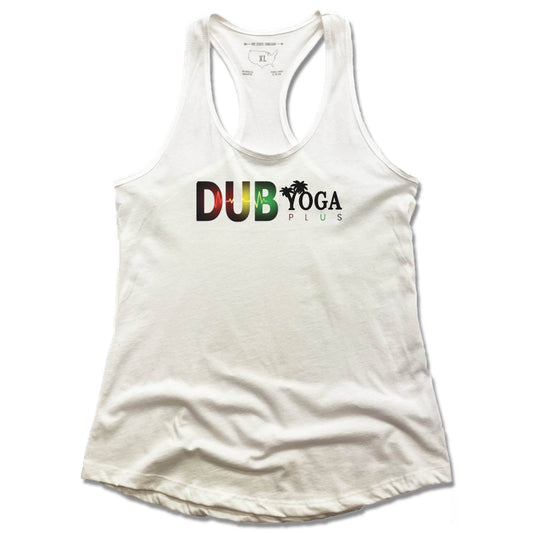 DUB YOGA PLUS | LADIES WHITE TANK | DUB MULTICOLOR LOGO