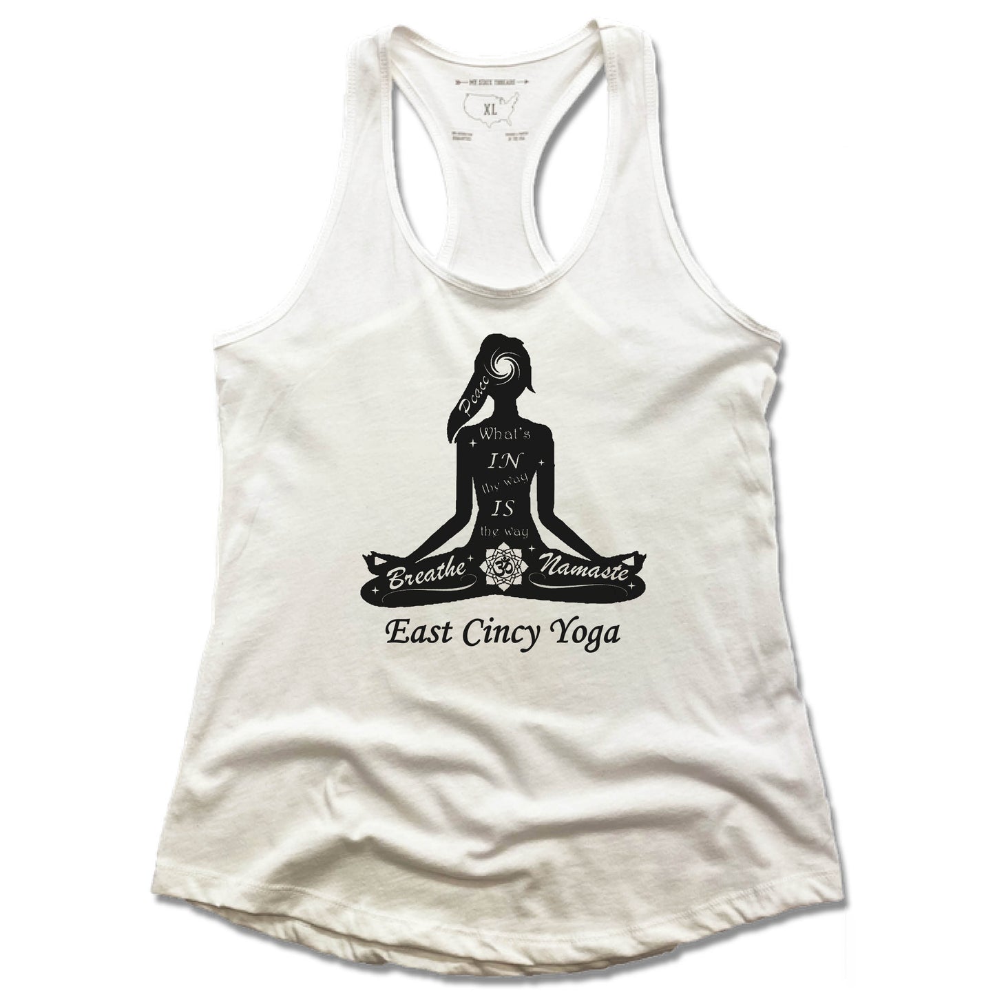 EAST CINCY YOGA LADIES WHITE TANK LOGO My State Threads