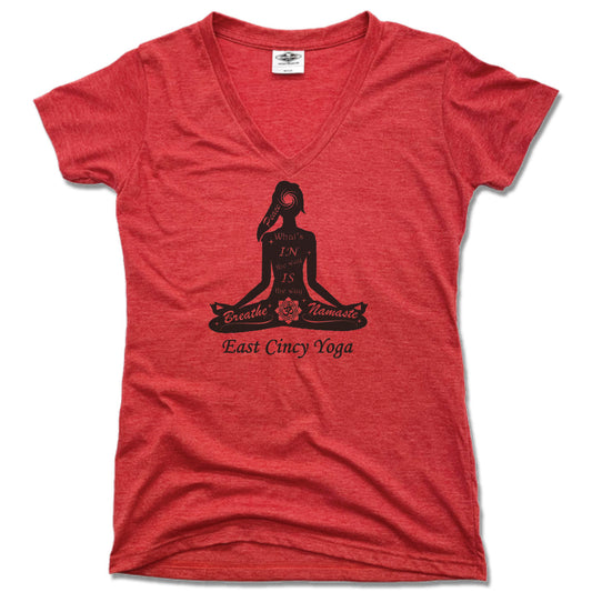 EAST CINCY YOGA | LADIES RED V-NECK | LOGO