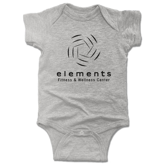 ELEMENTS CENTER | GRAY ONESIE | BLACK LOGO