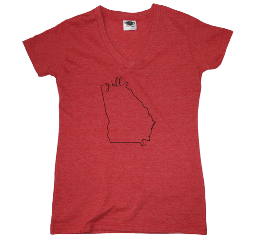 GEORGIA LADIES V-NECK TED TEE | CALLIGRAPHY OUTLINE | Y'ALL