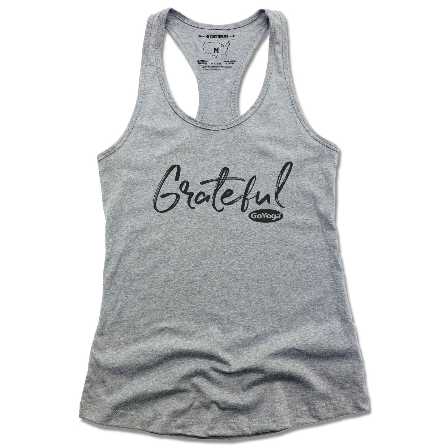 GO YOGA | LADIES GRAY TANK | GRATEFUL