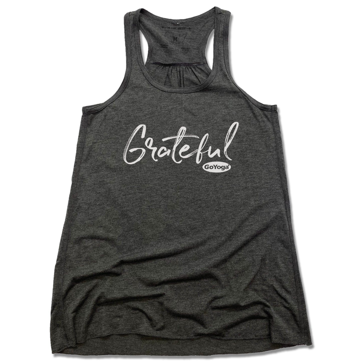 GO YOGA | LADIES GRAY FLOWY TANK | GRATEFUL