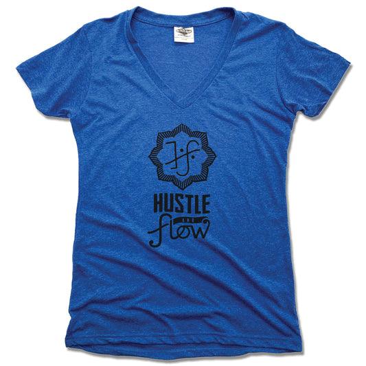 HUSTLE AND FLOW | LADIES BLUE V-NECK | BLACK LOGO