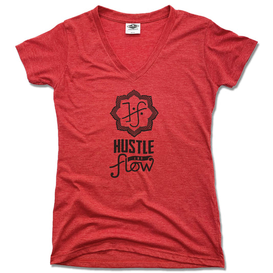 HUSTLE AND FLOW | LADIES RED V-NECK | BLACK LOGO