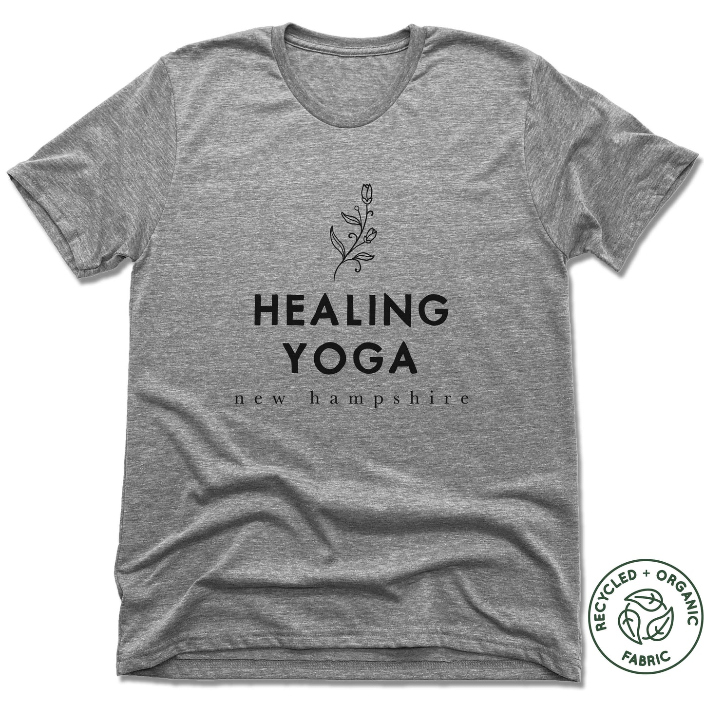 HEALING YOGA NEW HAMPSHIRE | UNISEX GRAY Recycled Tri-Blend | BLACK LOGO