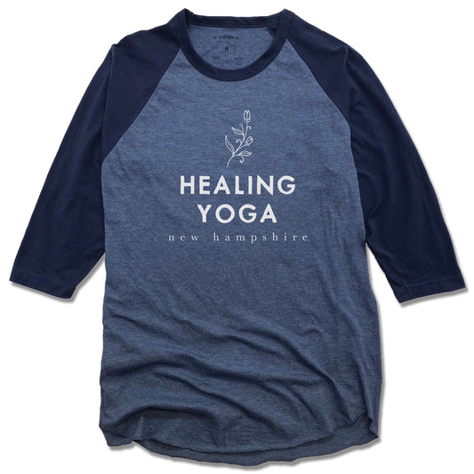 HEALING YOGA NEW HAMPSHIRE | DENIM/NAVY 3/4 SLEEVE | WHITE LOGO