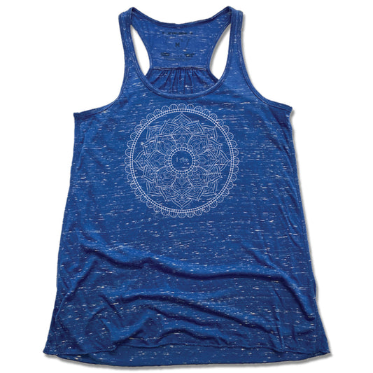 I AM YOGA PITTSBURGH | LADIES BLUE FLOWY TANK | MONOGRAM WHITE