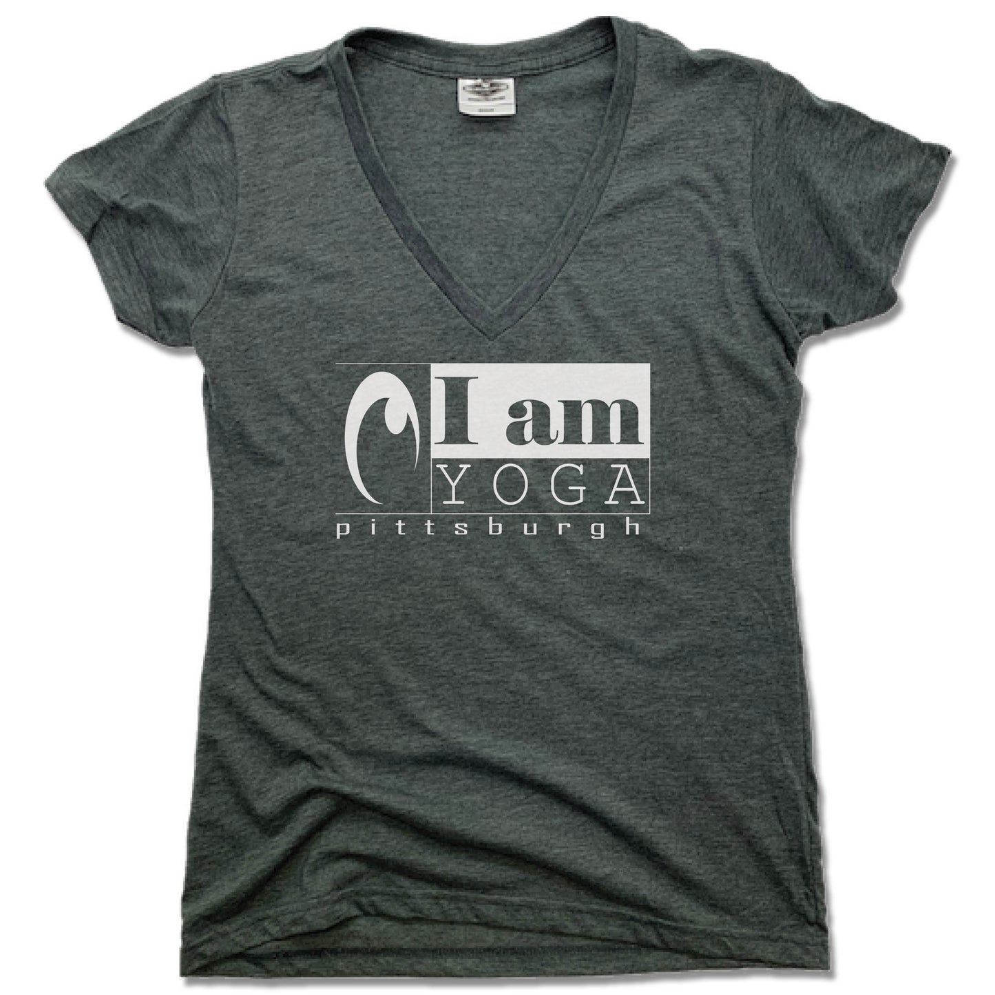 I AM YOGA PITTSBURGH | LADIES V-NECK | WHITE LOGO