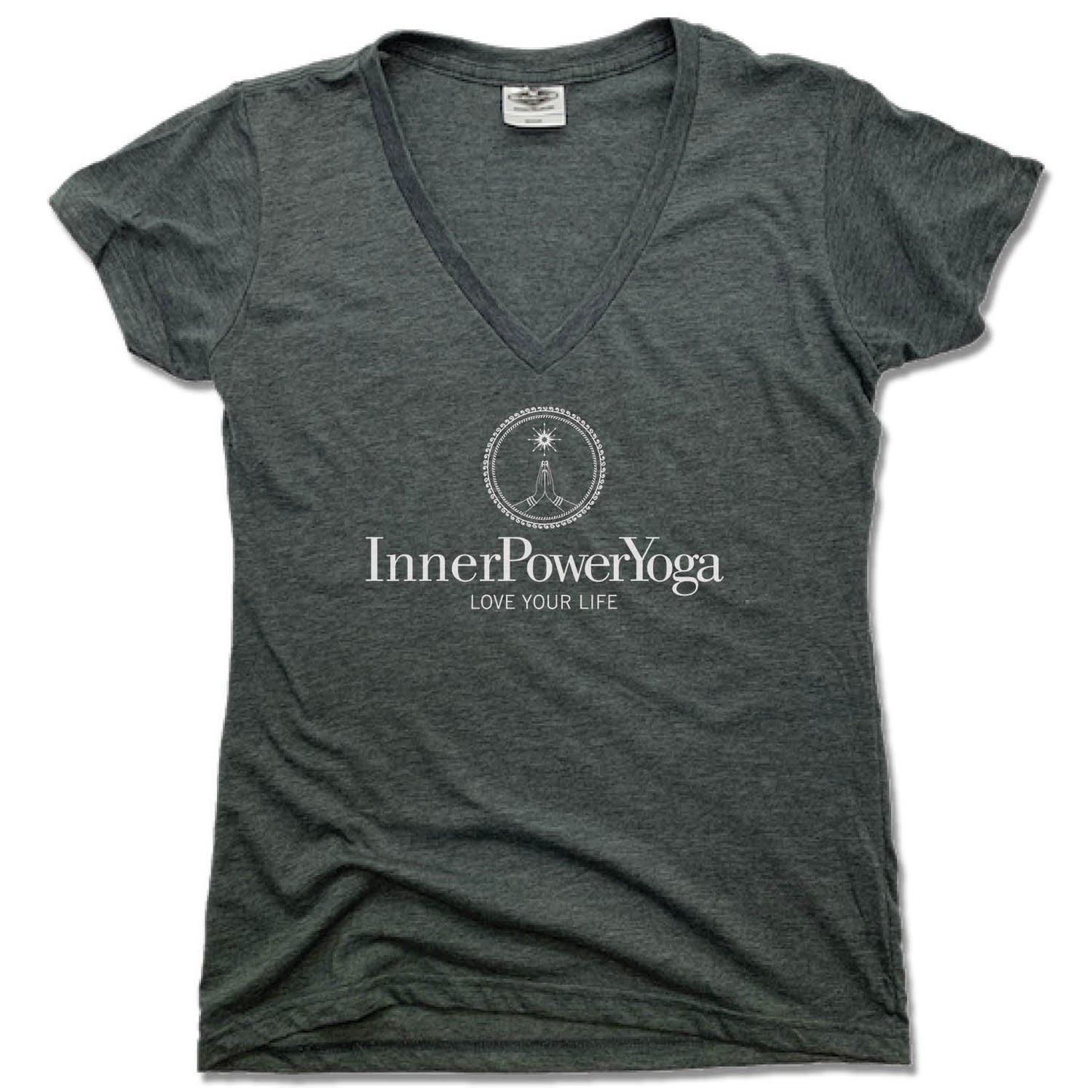 INNER POWER YOGA STUDIO | LADIES V-NECK | WHITE LOGO