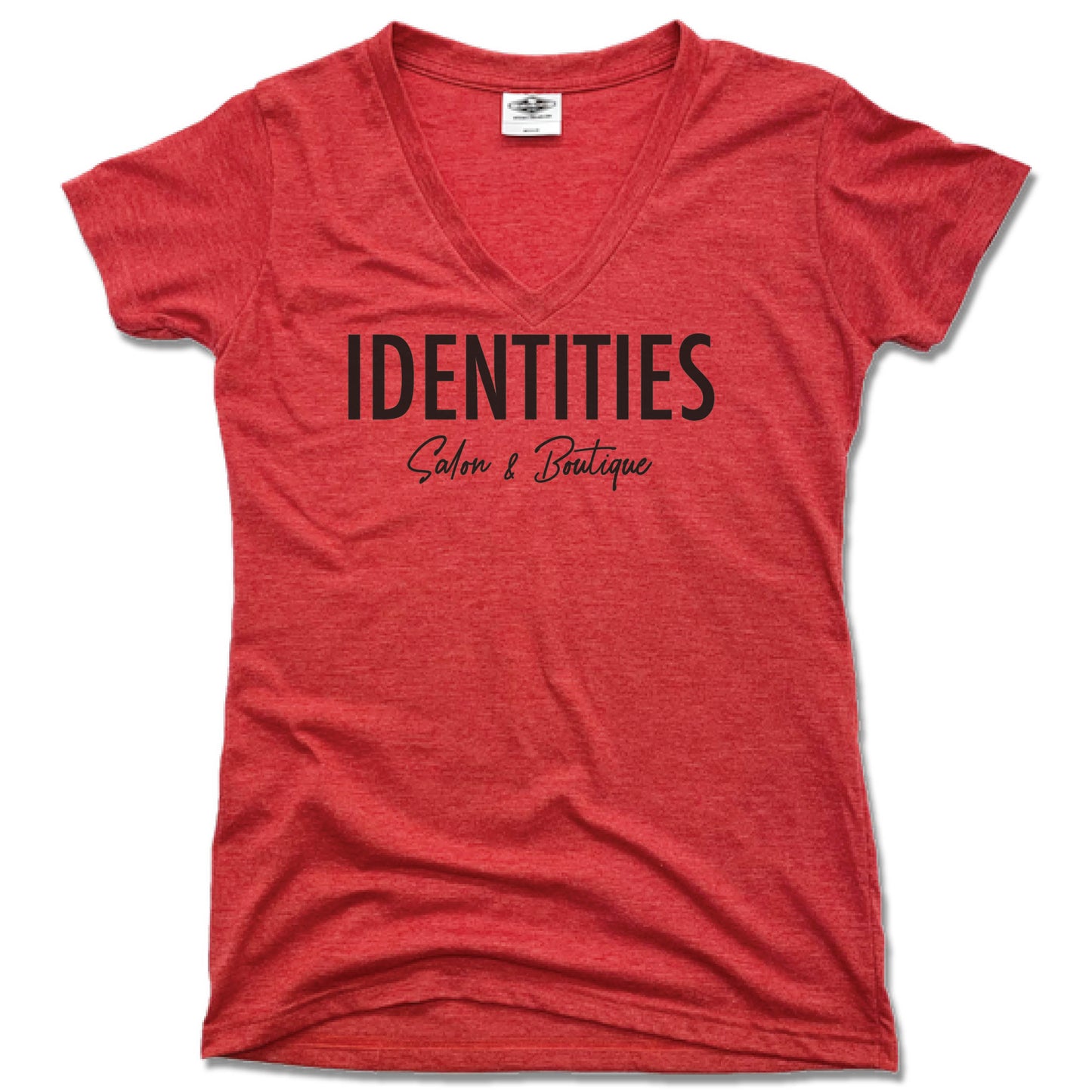 IDENTITIES SALON & BOUTIQUE | LADIES RED V-NECK | LOGO