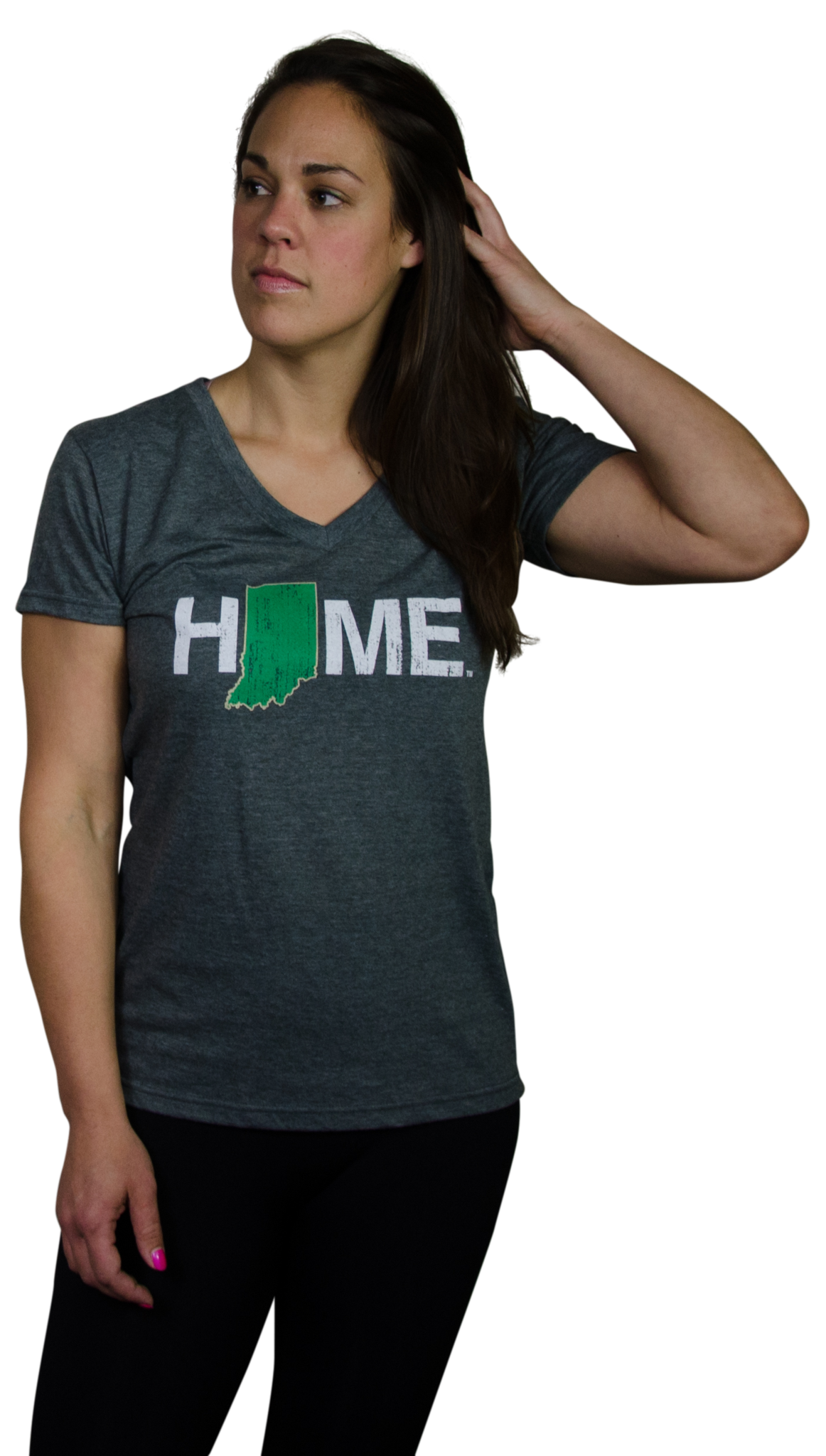 Ladies' Indiana HOME Green and Gold V-Neck Tee