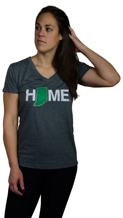 Ladies' Indiana HOME Green and Gold V-Neck Tee