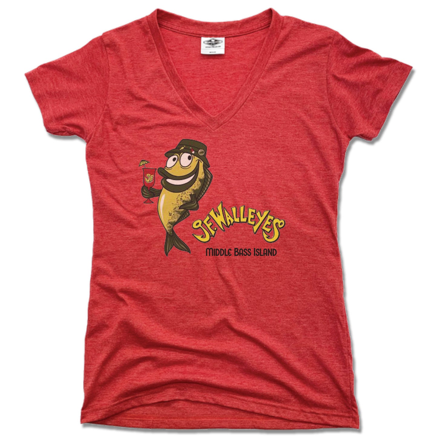 JF WALLEY'S | LADIES RED V-NECK | DESIGN