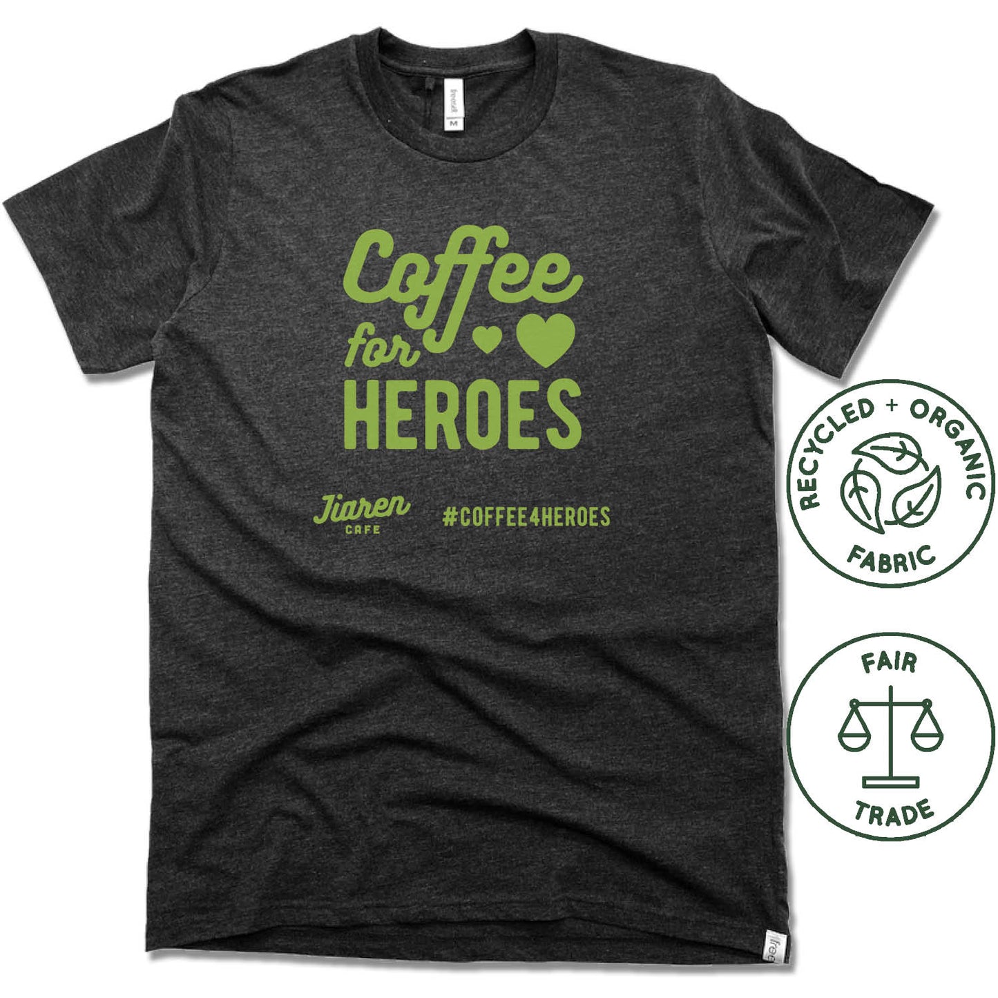 JIAREN CAFE | FAIRTRADE FREESET BLACK UNISEX TEE | COFFEE FOR HEROES
