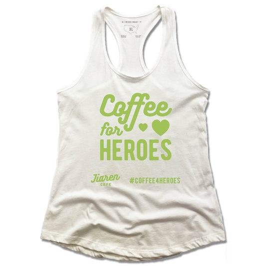 JIAREN CAFE | LADIES WHITE TANK | COFFEE FOR HEROES