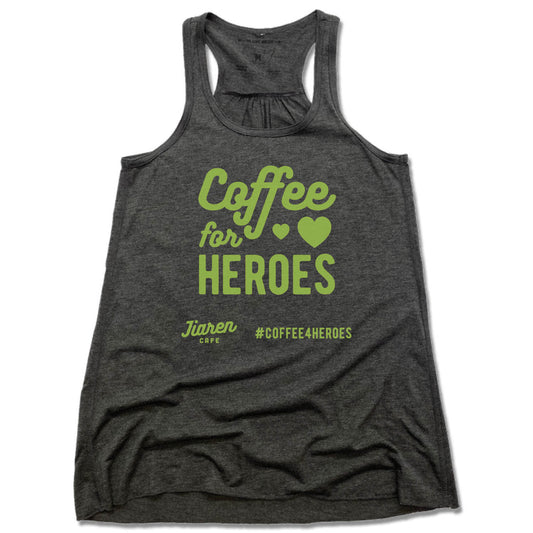 JIAREN CAFE | LADIES GRAY FLOWY TANK | COFFEE FOR HEROES