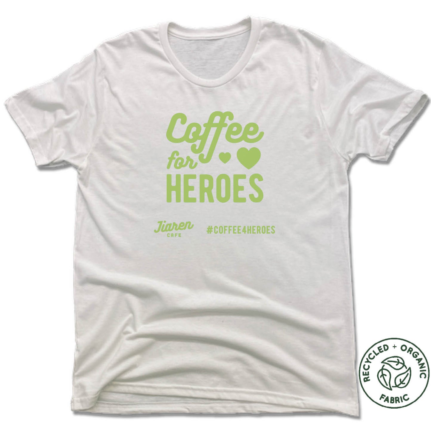 JIAREN CAFE | UNISEX WHITE Recycled Tri-Blend | COFFEE FOR HEROES