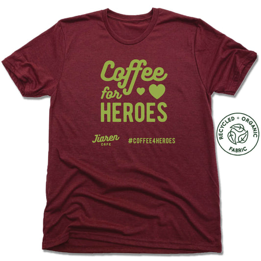 JIAREN CAFE | UNISEX VINO RED Recycled Tri-Blend | COFFEE FOR HEROES