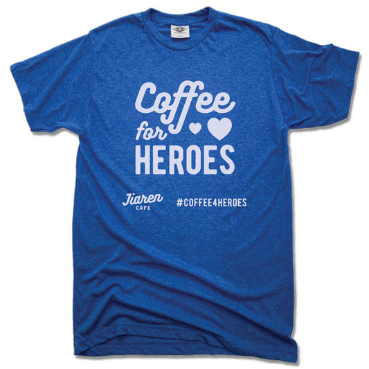 JIAREN CAFE | UNISEX BLUE TEE | COFFEE FOR HEROES