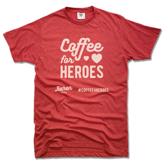 JIAREN CAFE | UNISEX RED TEE | COFFEE FOR HEROES