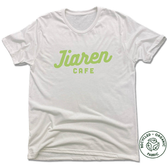 JIAREN CAFE | UNISEX WHITE Recycled Tri-Blend | GREEN LOGO