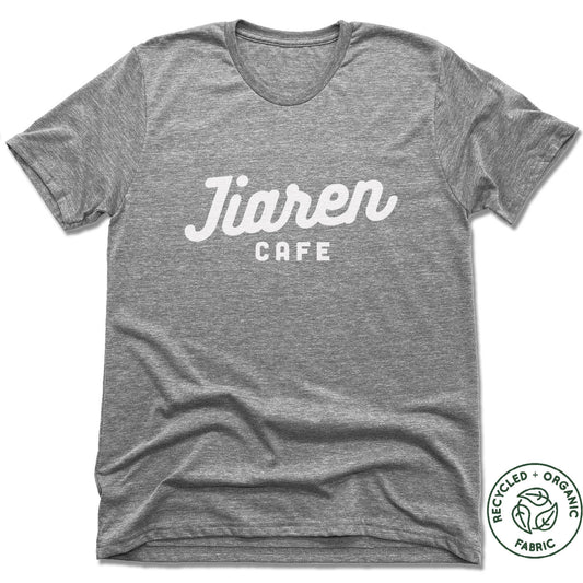 JIAREN CAFE | UNISEX GRAY Recycled Tri-Blend | WHITE LOGO