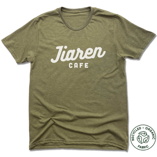 JIAREN CAFE | UNISEX OLIVE Recycled Tri-Blend | WHITE LOGO