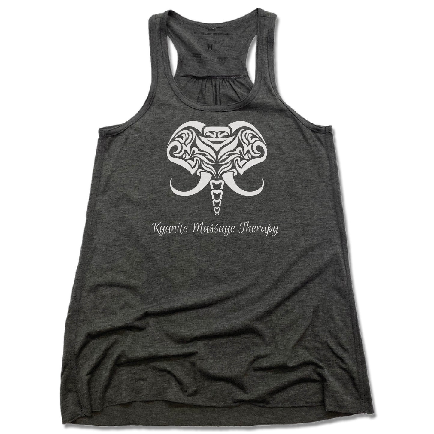 KYANITE MASSAGE THERAPY | LADIES GRAY FLOWY TANK | ELEPHANT