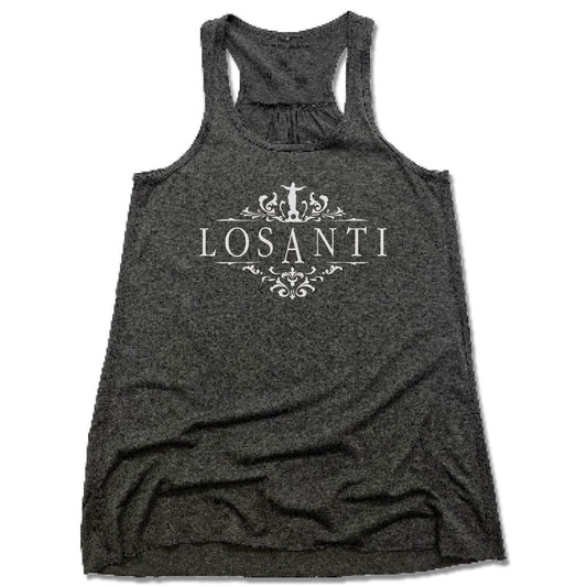 LOSANTI | LADIES GRAY FLOWY TANK | WHITE LOGO